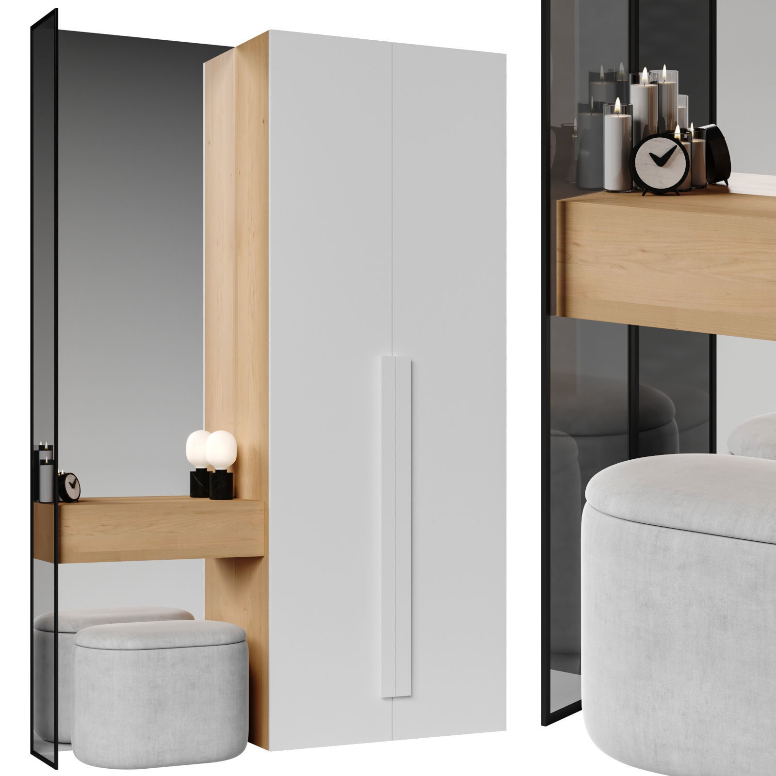 Hallway set 4 modern bathroom cabinet with mirror 3D model_1