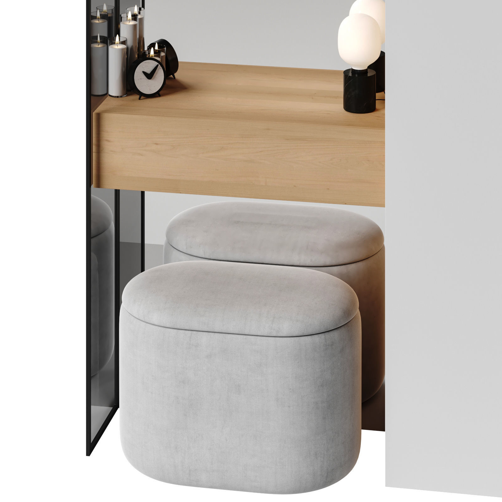 Hallway set 4 modern bathroom cabinet with mirror 3D model_2