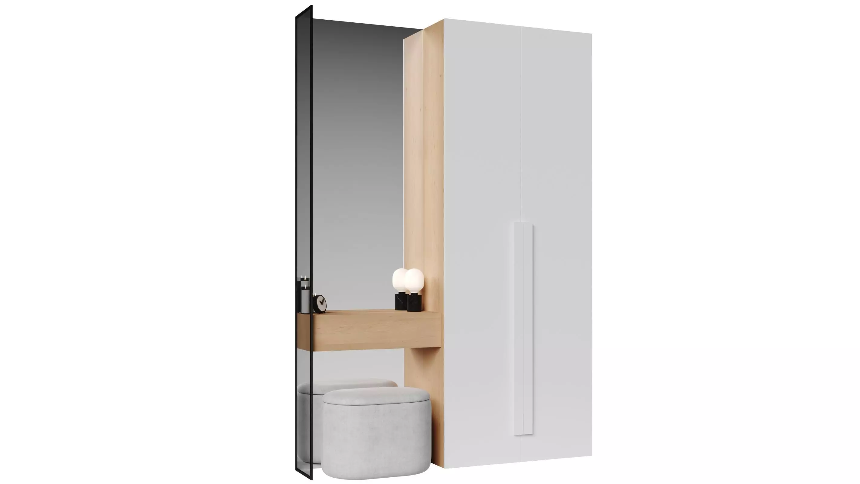 Hallway set 4 modern bathroom cabinet with mirror 3D model_0