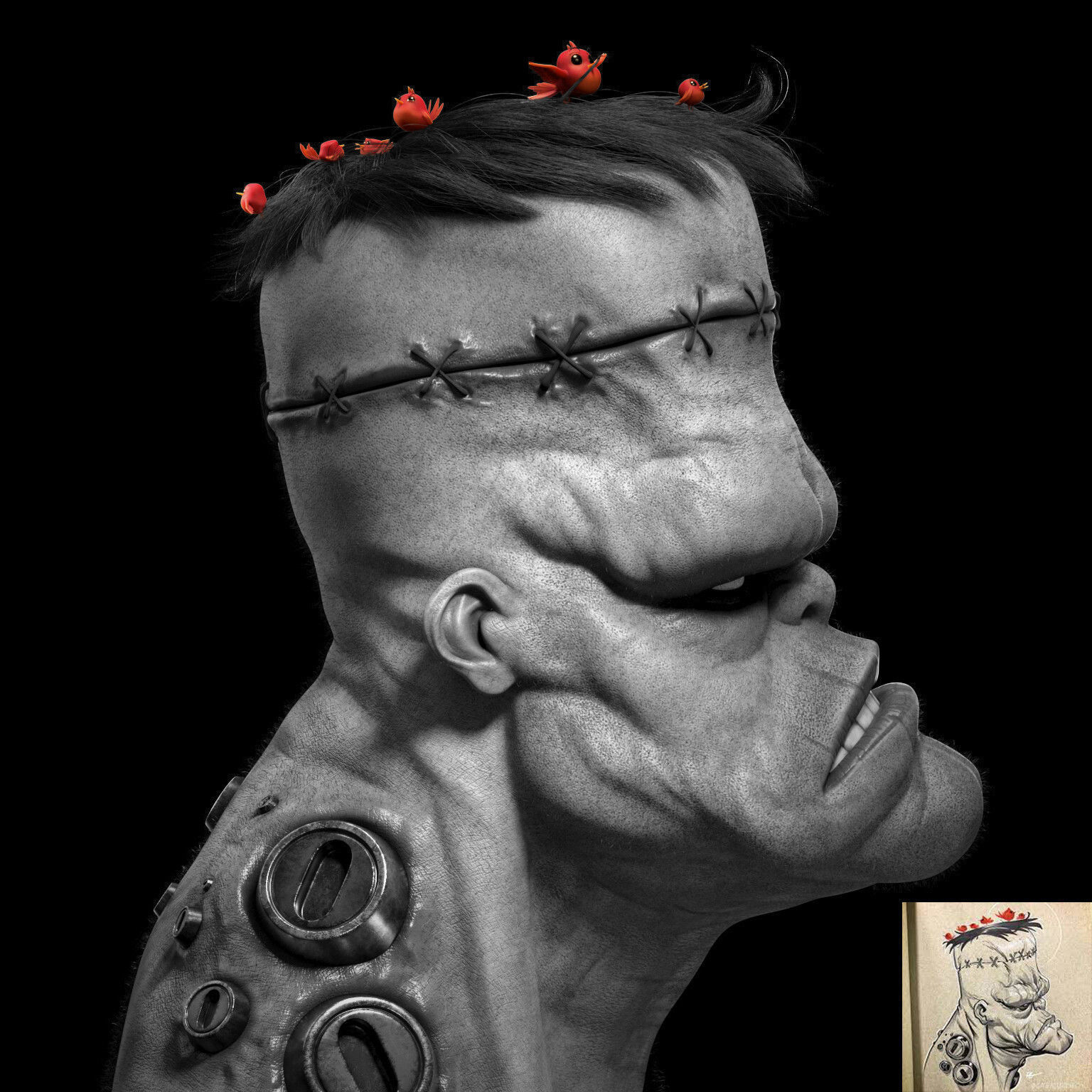 Frankenstein -Stylized Bust 3D print model_5