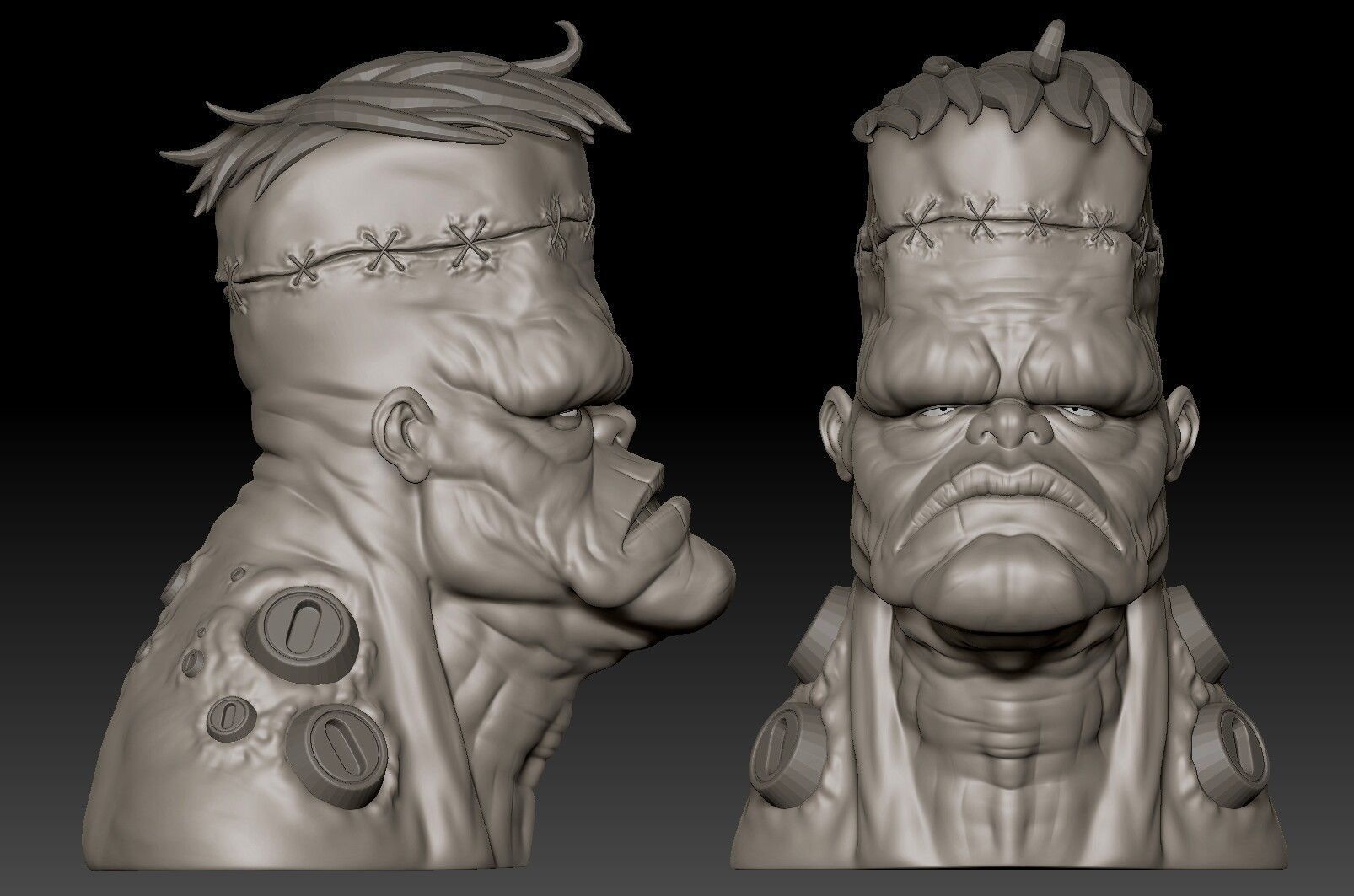 Frankenstein -Stylized Bust 3D print model_7