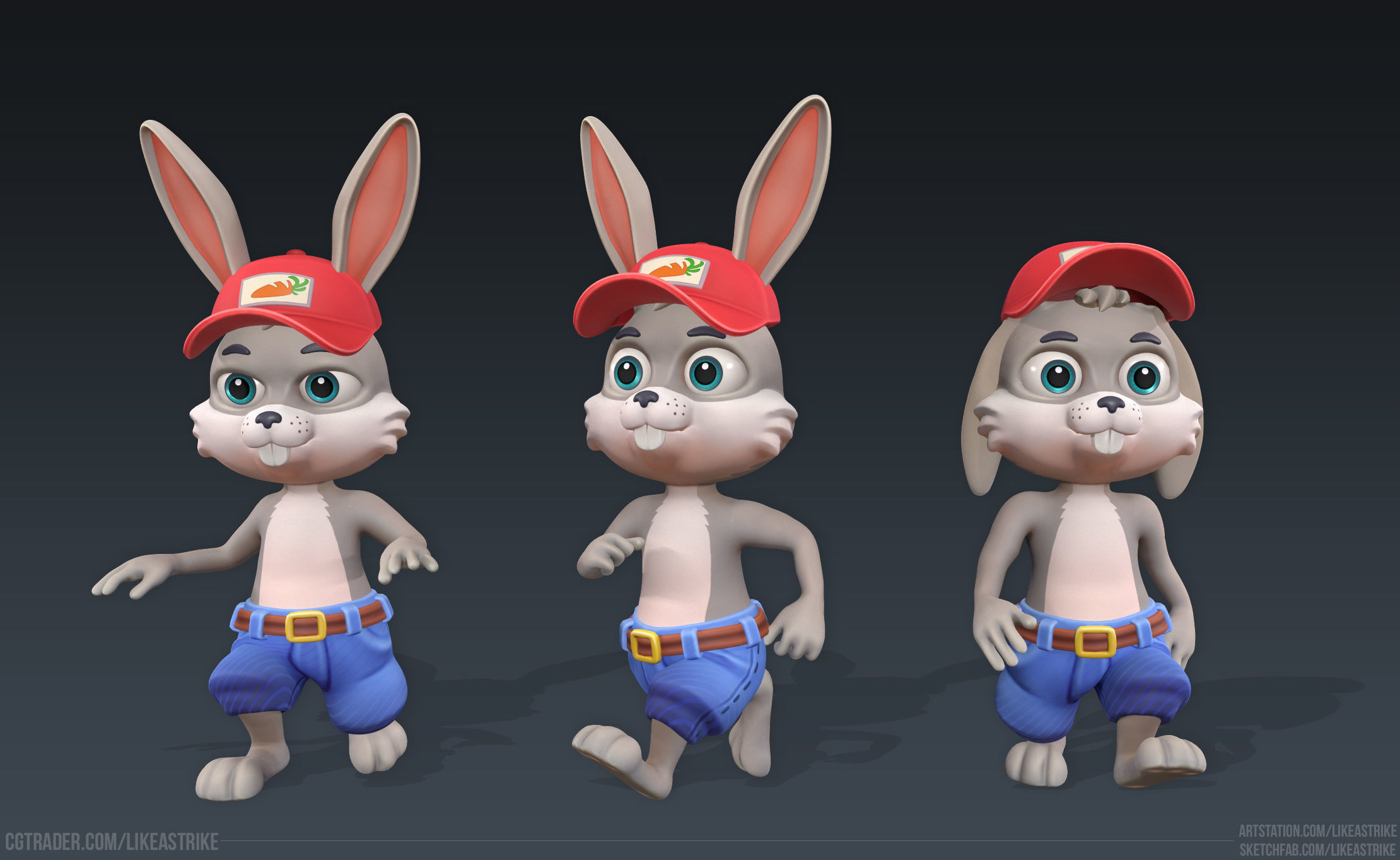 Bunny Modular  Rigged Animated Low-poly 3D model_3