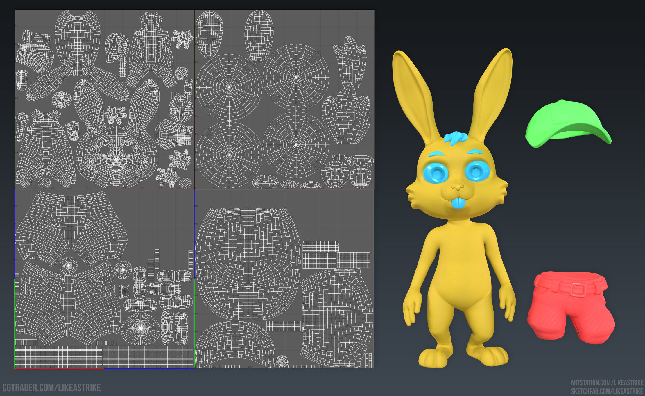 Bunny Modular  Rigged Animated Low-poly 3D model_9