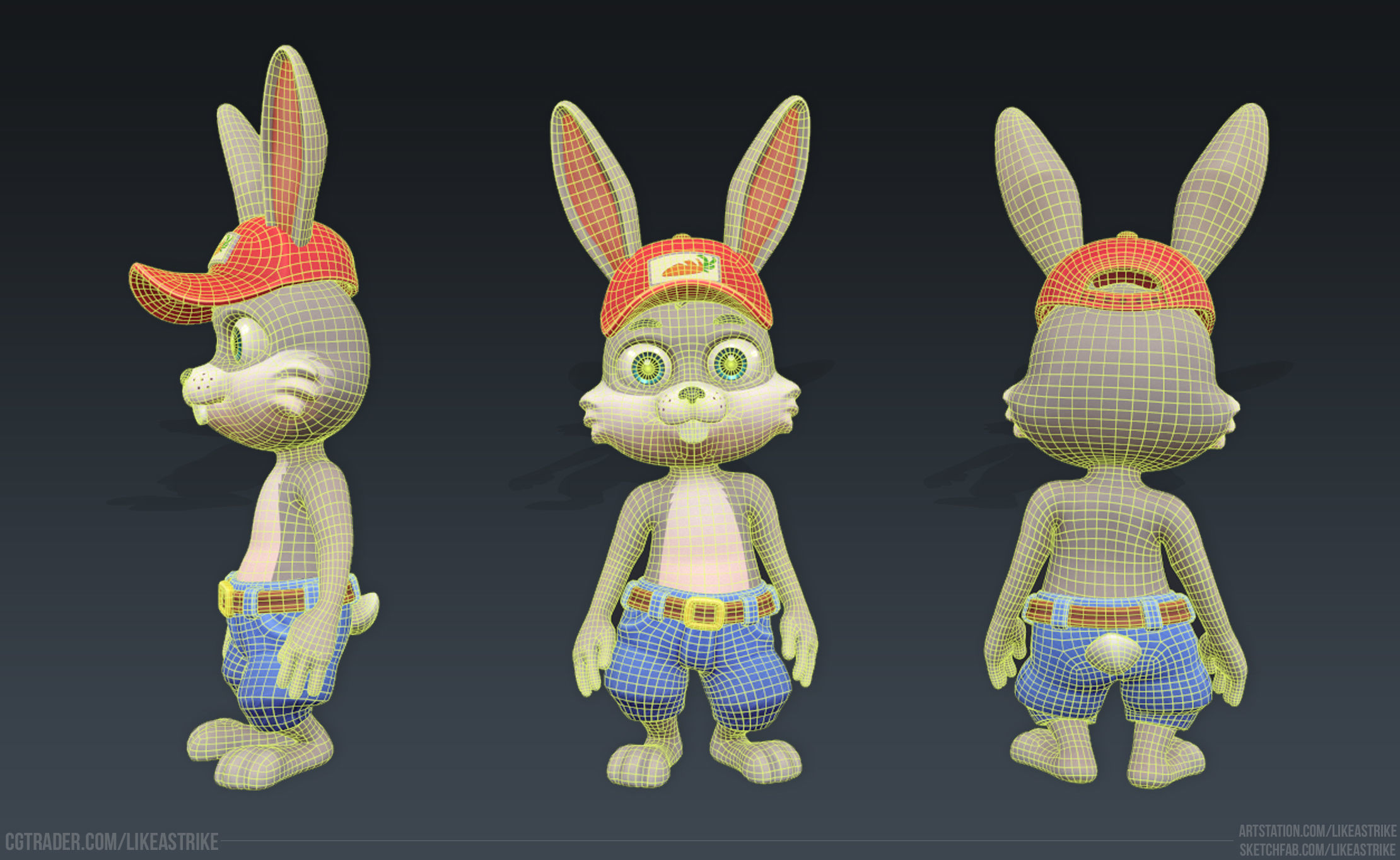 Bunny Modular  Rigged Animated Low-poly 3D model_8