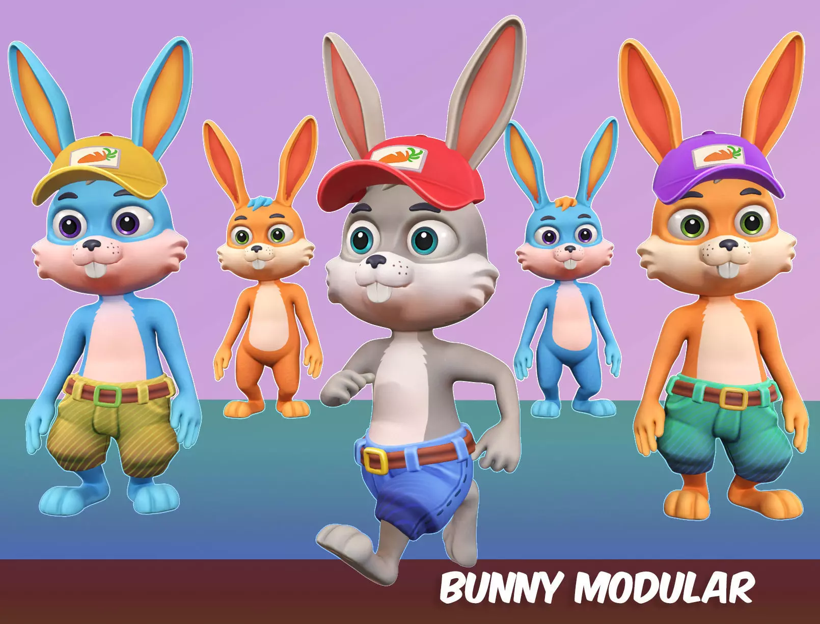 Bunny Modular  Rigged Animated Low-poly 3D model_0