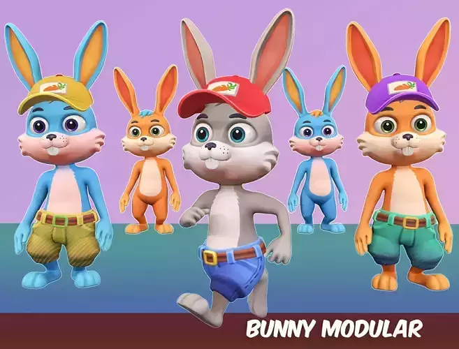 Bunny Modular  Rigged Animated Low-poly 3D model