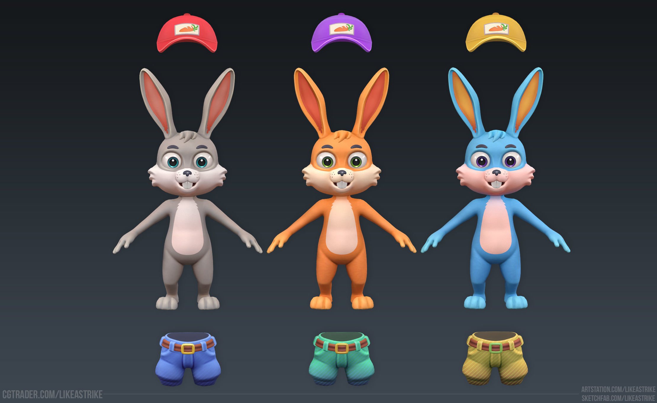 Bunny Modular  Rigged Animated Low-poly 3D model_10