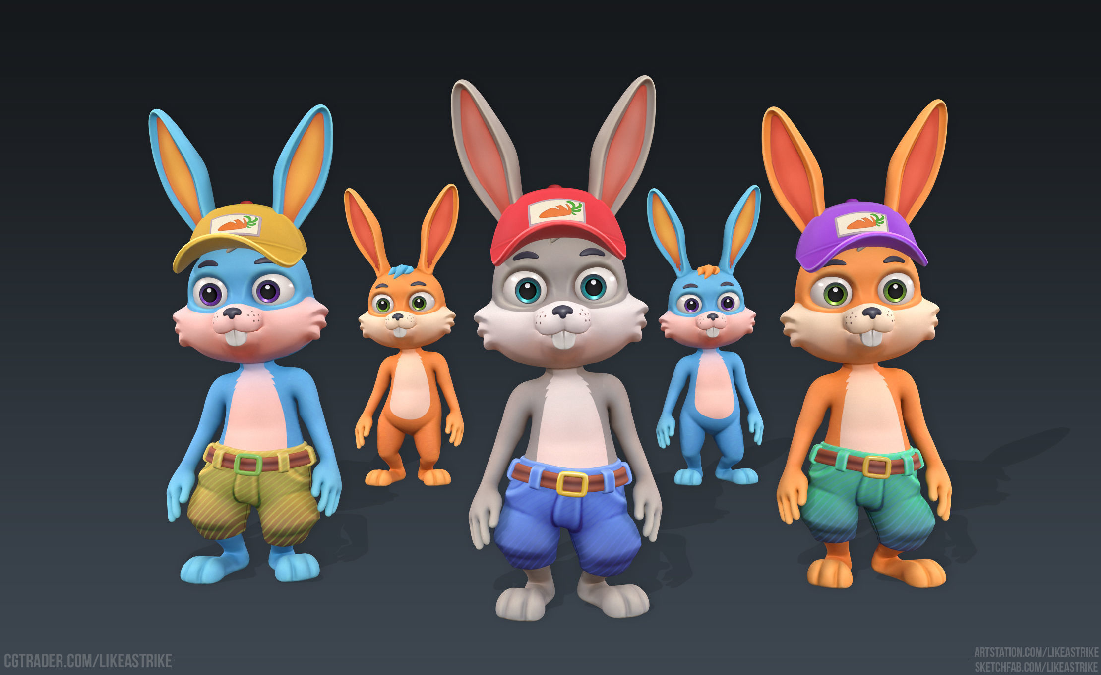 Bunny Modular  Rigged Animated Low-poly 3D model_2