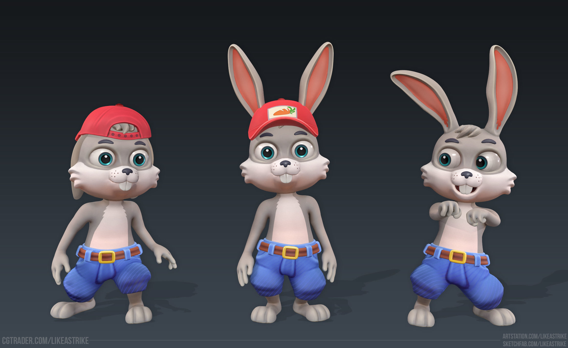 Bunny Modular  Rigged Animated Low-poly 3D model_4