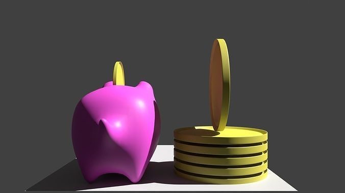 Piggy Bank and Coin 3D model