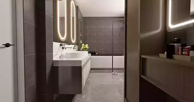 Grey bathroom interior Scene 