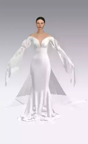 Wedding dress  fish tail detail belts watermelon slevee 