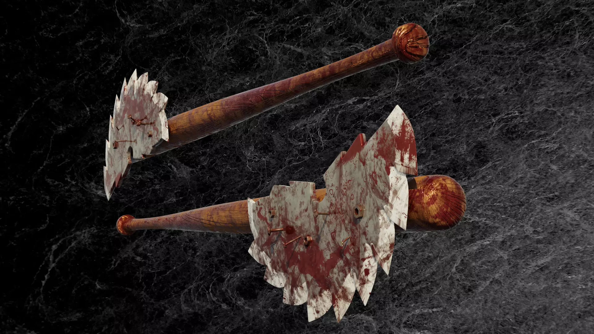 POST APOCALYPTIC MELEE WEAPON BAT BLOODY VARIANT Low-poly 3D model_0