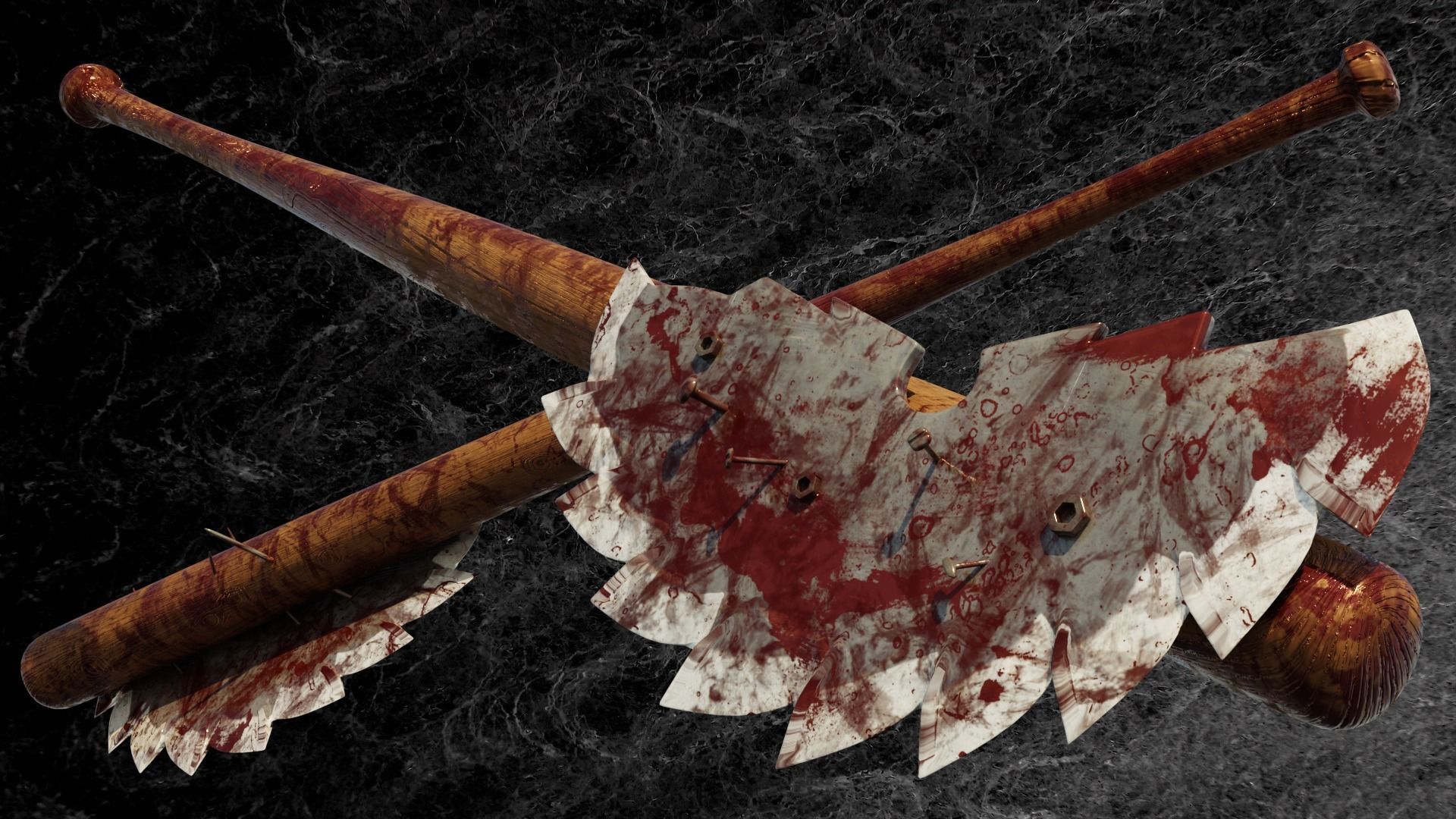 POST APOCALYPTIC MELEE WEAPON BAT BLOODY VARIANT Low-poly 3D model_2