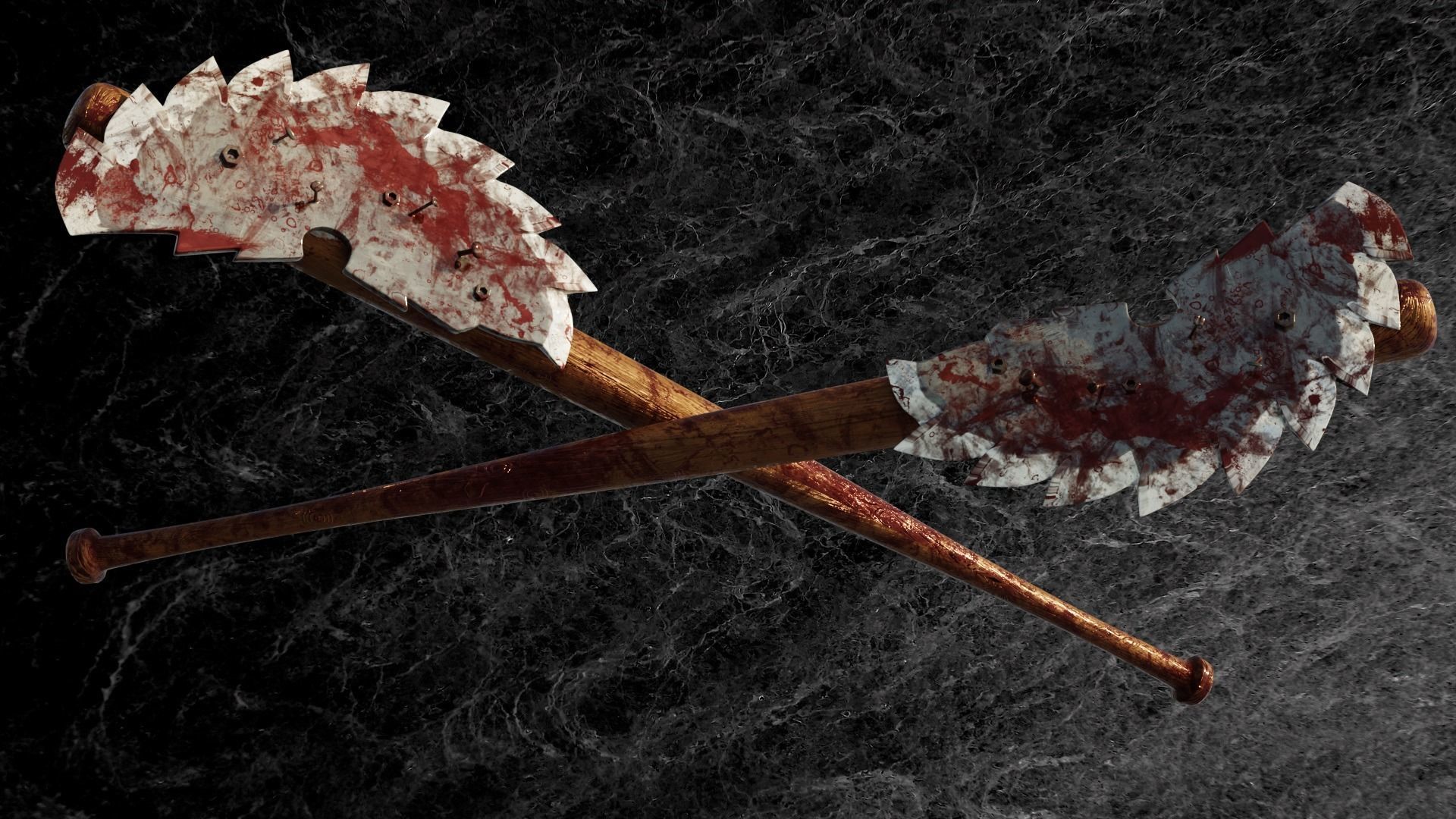 POST APOCALYPTIC MELEE WEAPON BAT BLOODY VARIANT Low-poly 3D model_3