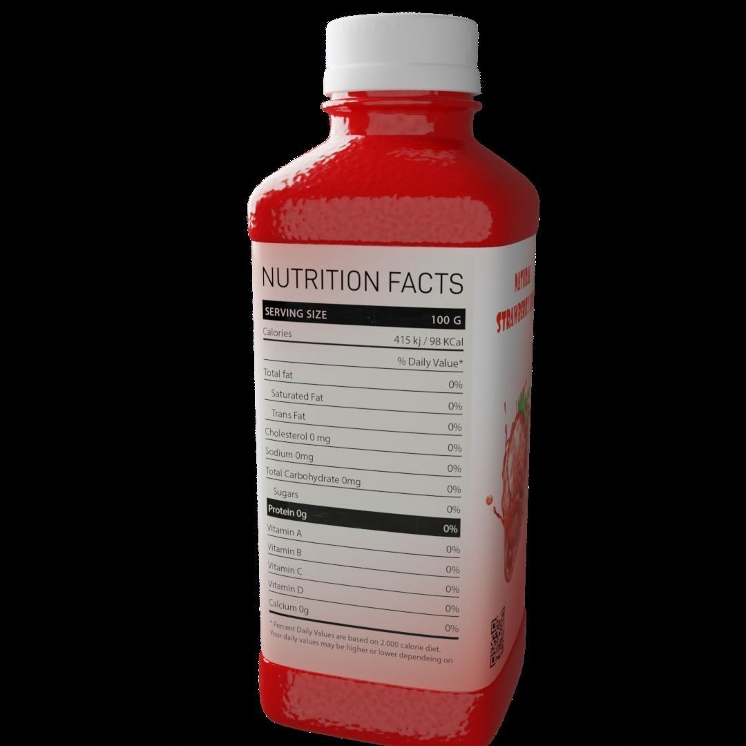 Strawberry Juice Bottle 3D model_7