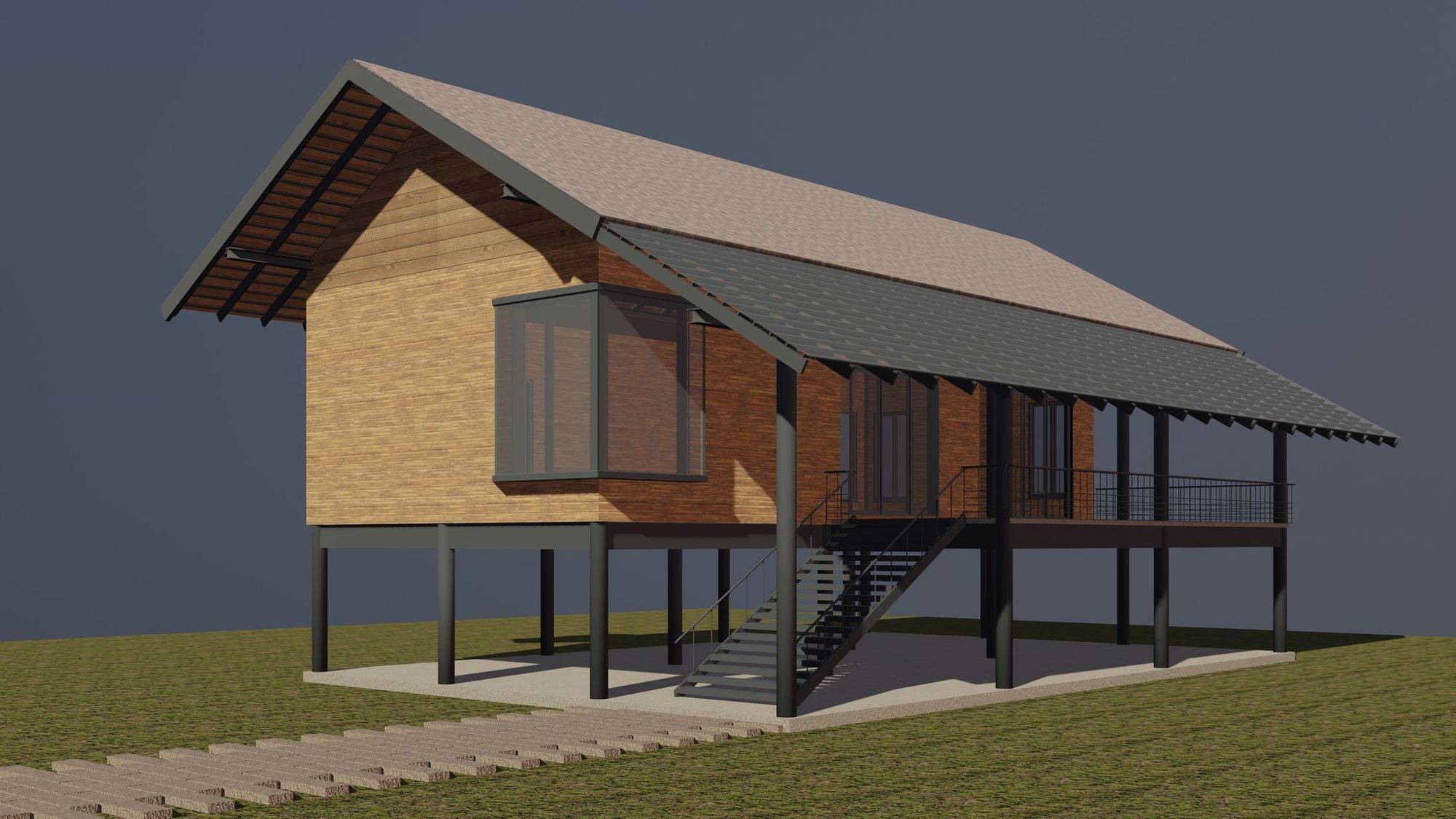 Tropical house with terrace 3D model_9