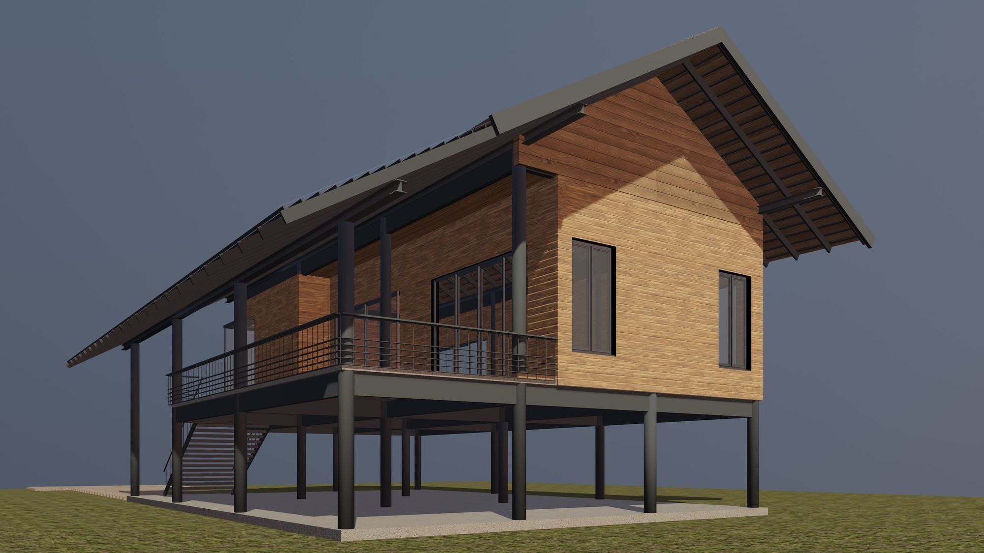 Tropical house with terrace 3D model_8