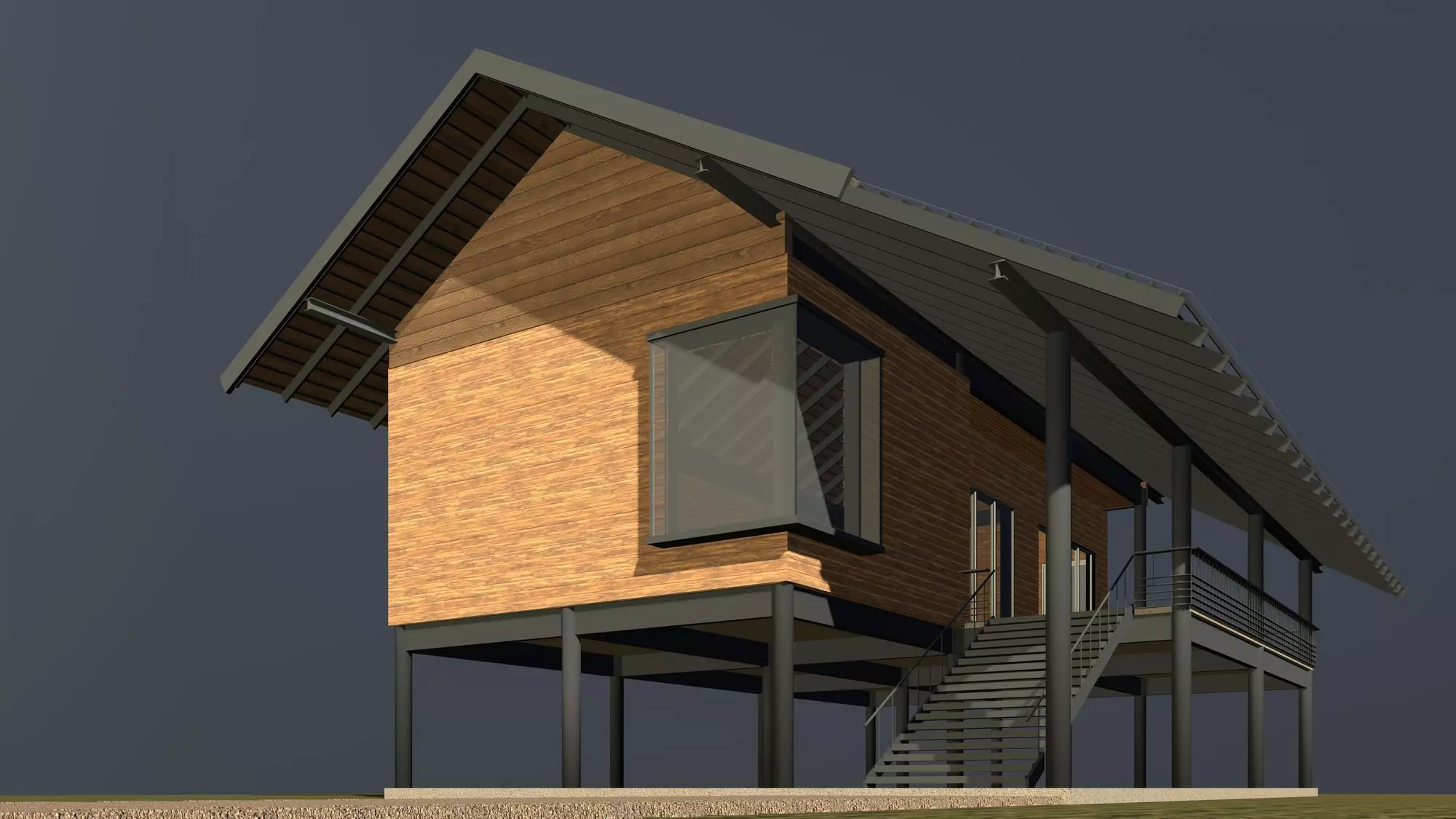 Tropical house with terrace 3D model_0