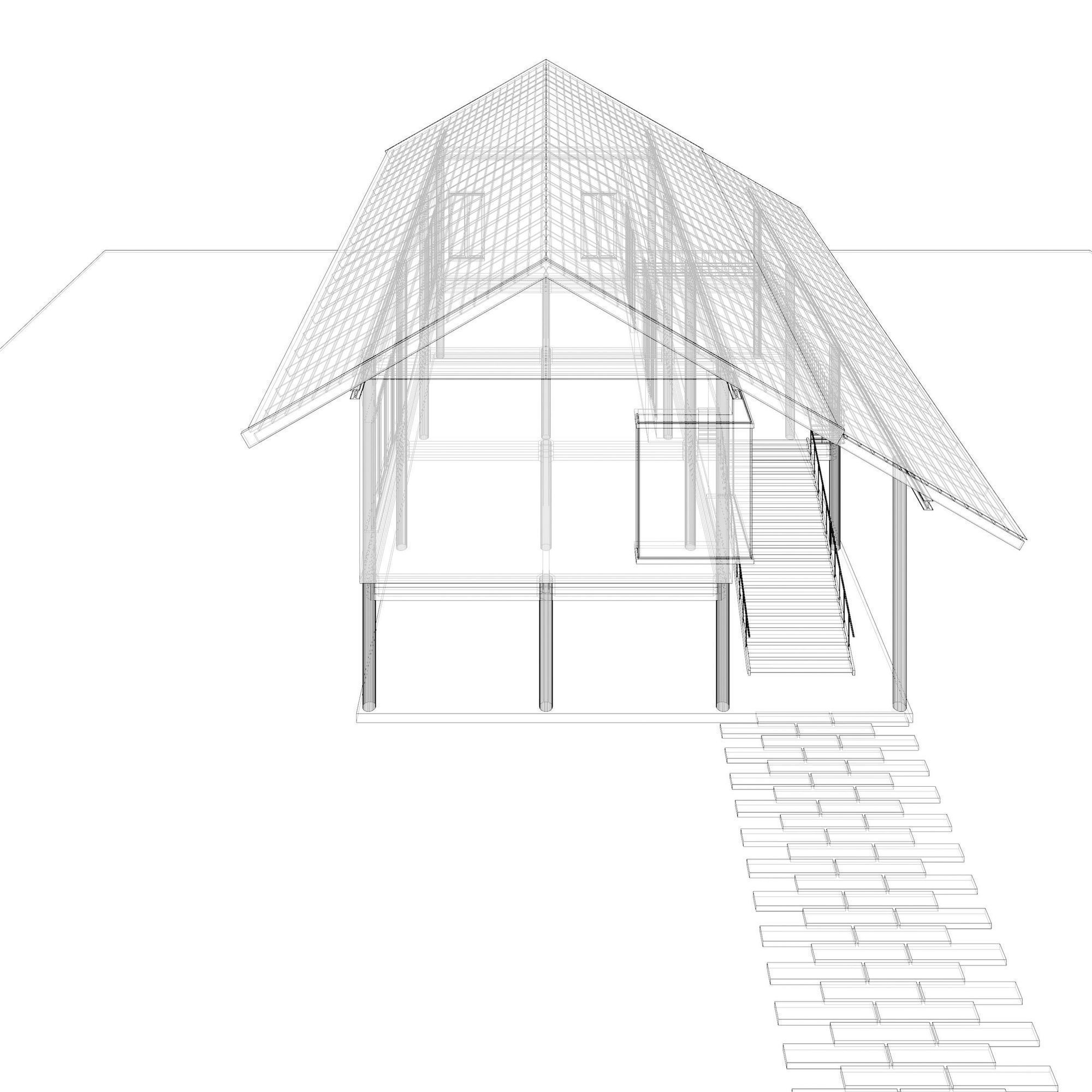 Tropical house with terrace 3D model_16