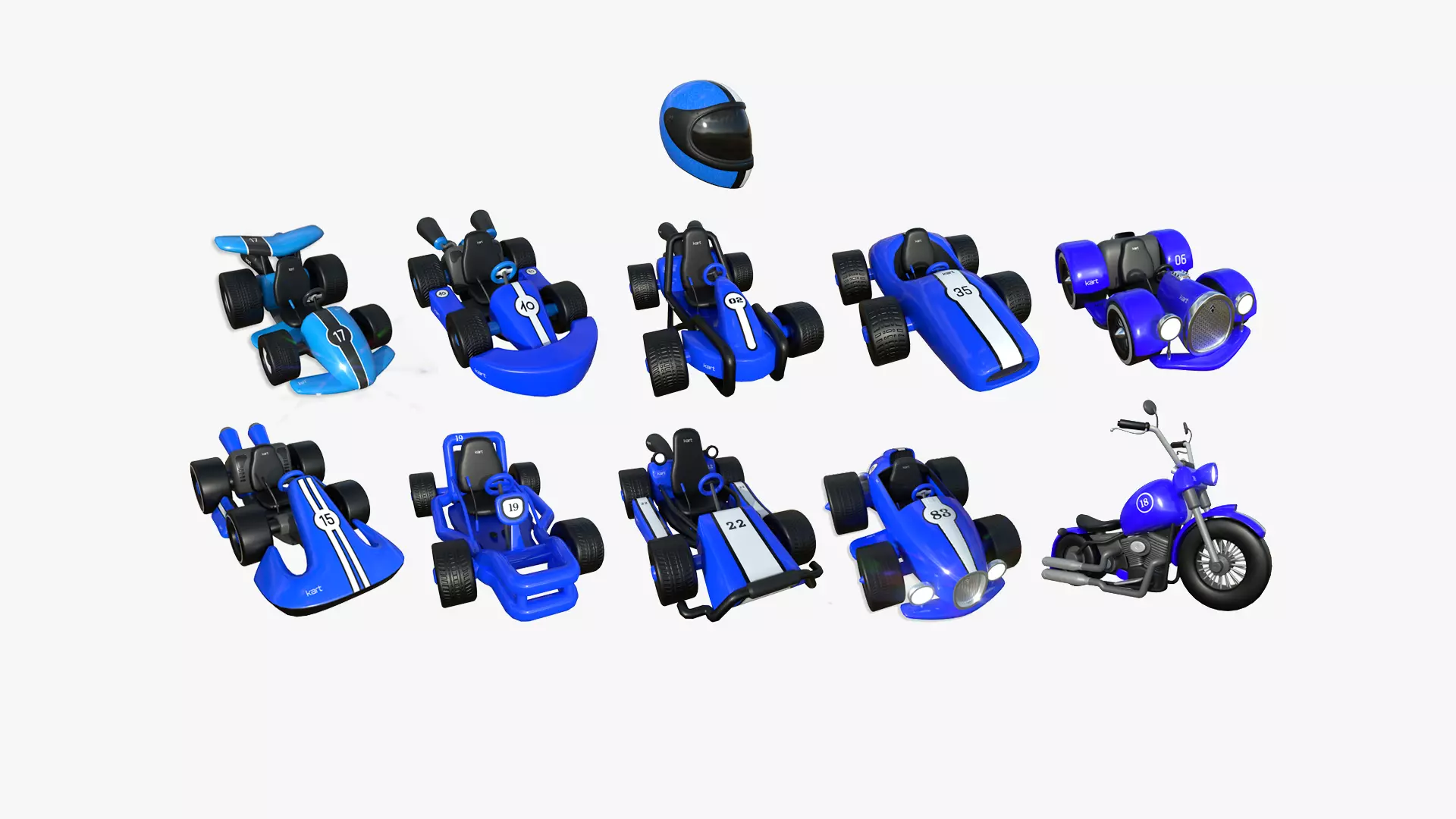 10 Cartoon Karts Blue Collection - Vehicle Racing Design _0