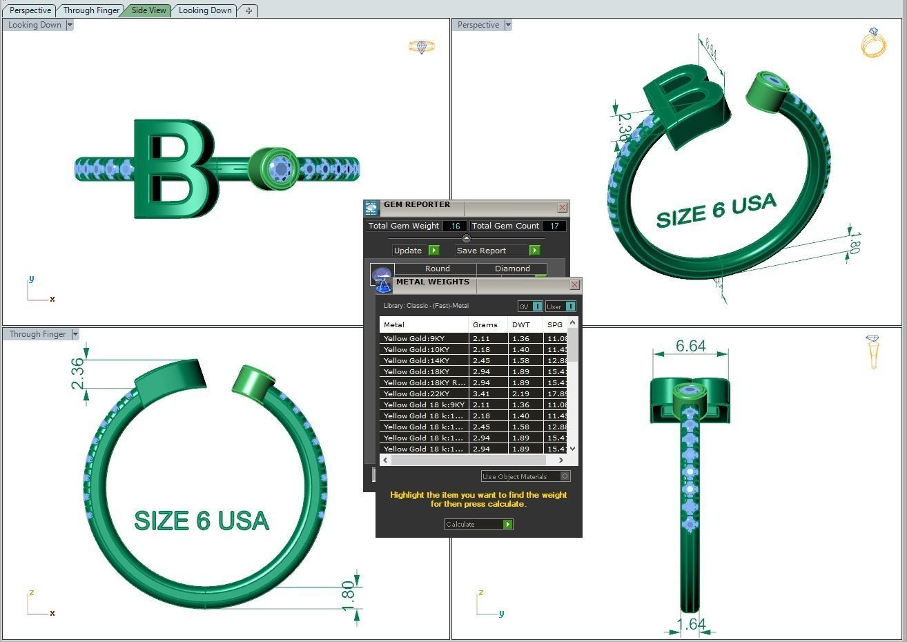 Jewelry alphabet ring B 3D print model_2