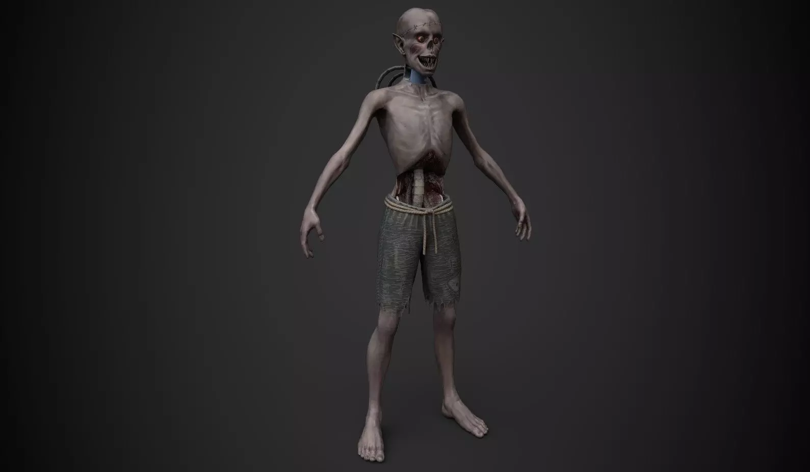 Creep 5 zombie man in shorts Low-poly 3D model_0
