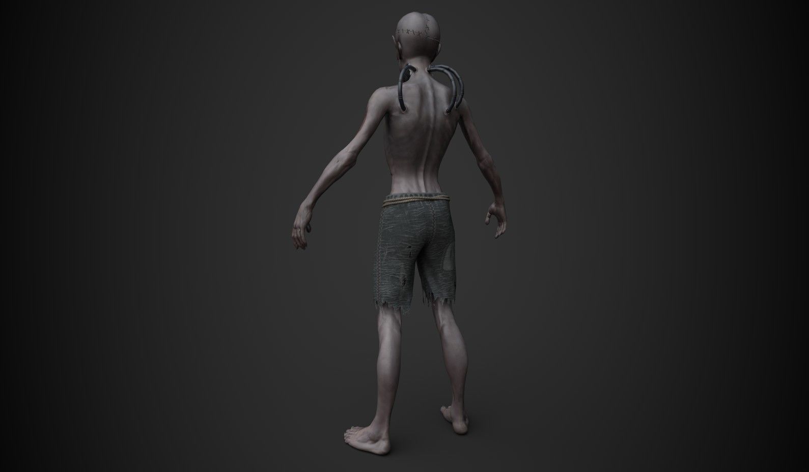 Creep 5 zombie man in shorts Low-poly 3D model_1