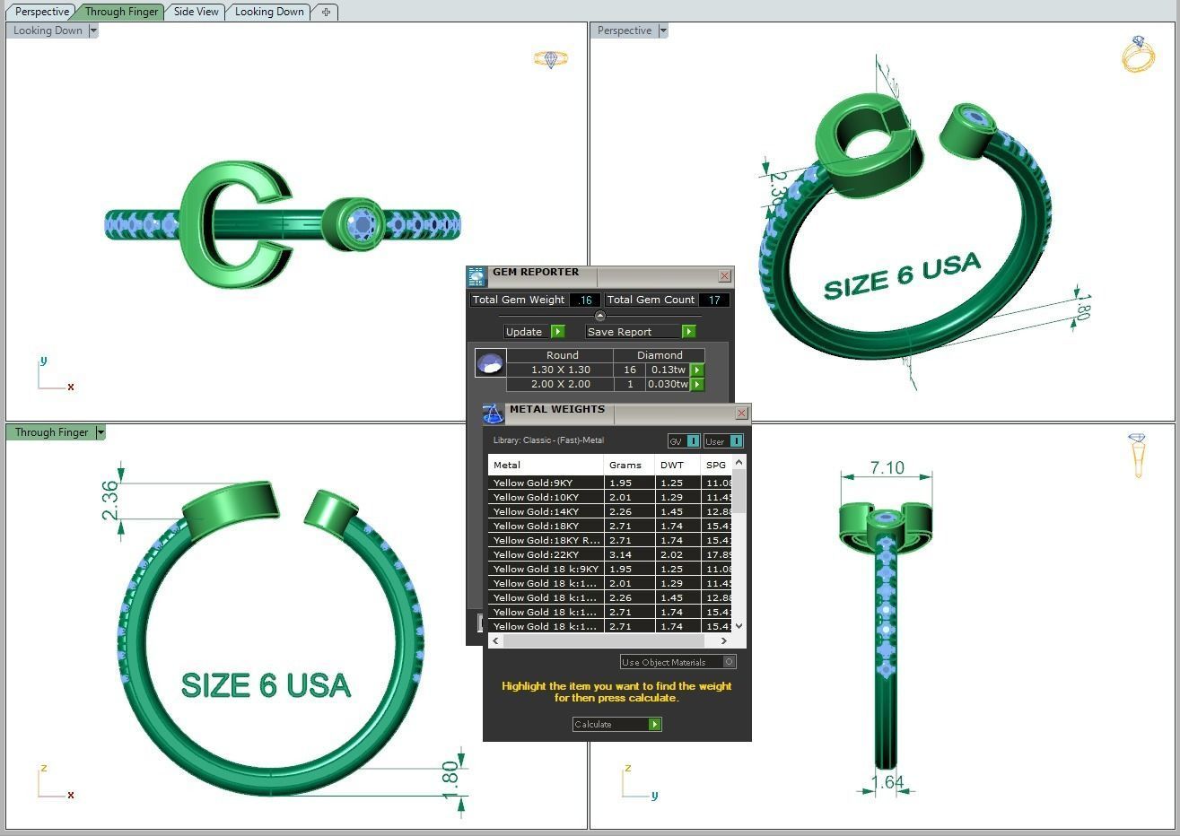 Jewelry alphabet ring C 3D print model_3