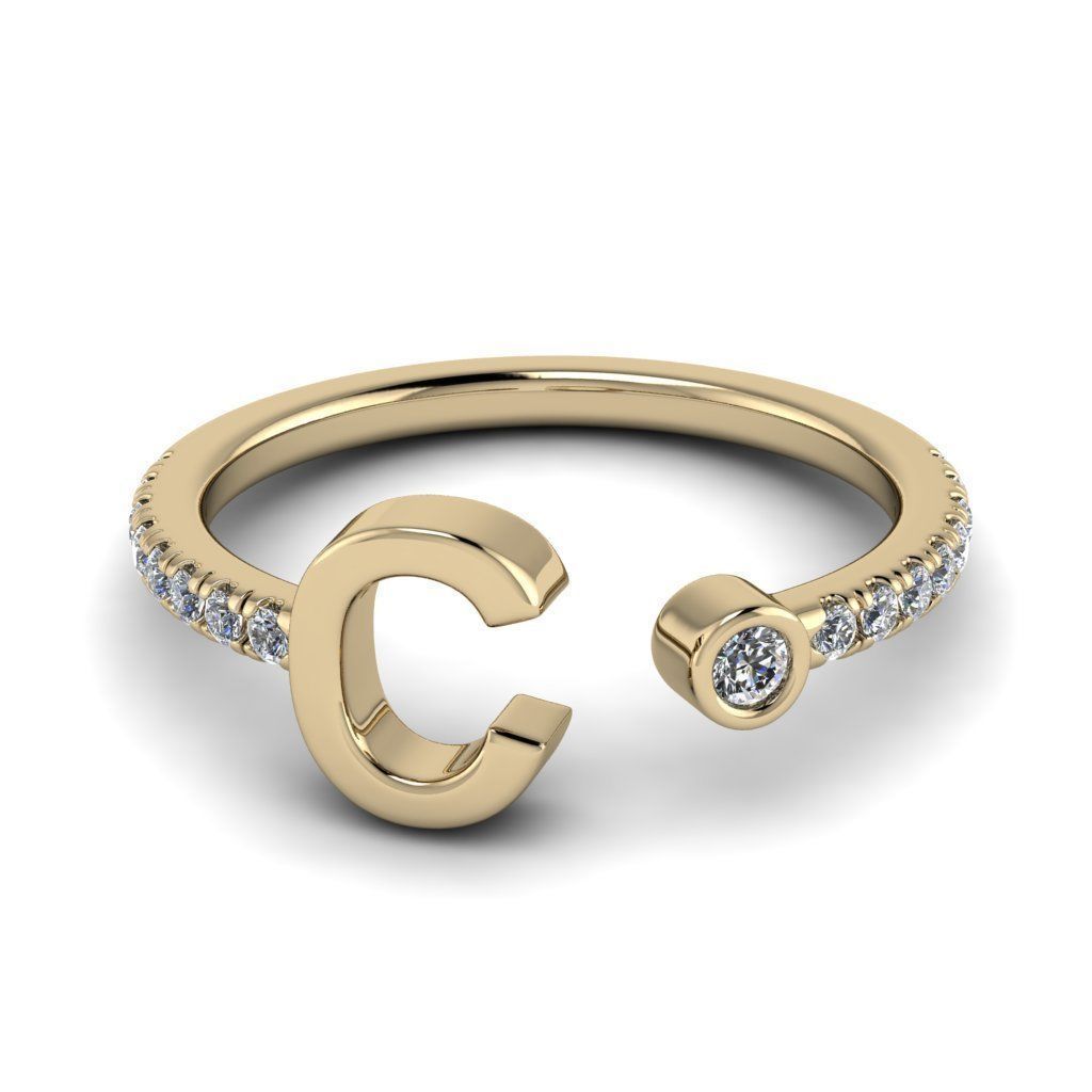 Jewelry alphabet ring C 3D print model_16