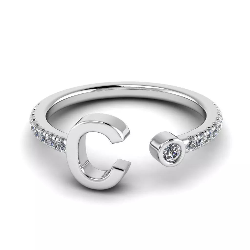 Jewelry alphabet ring C 3D print model_0