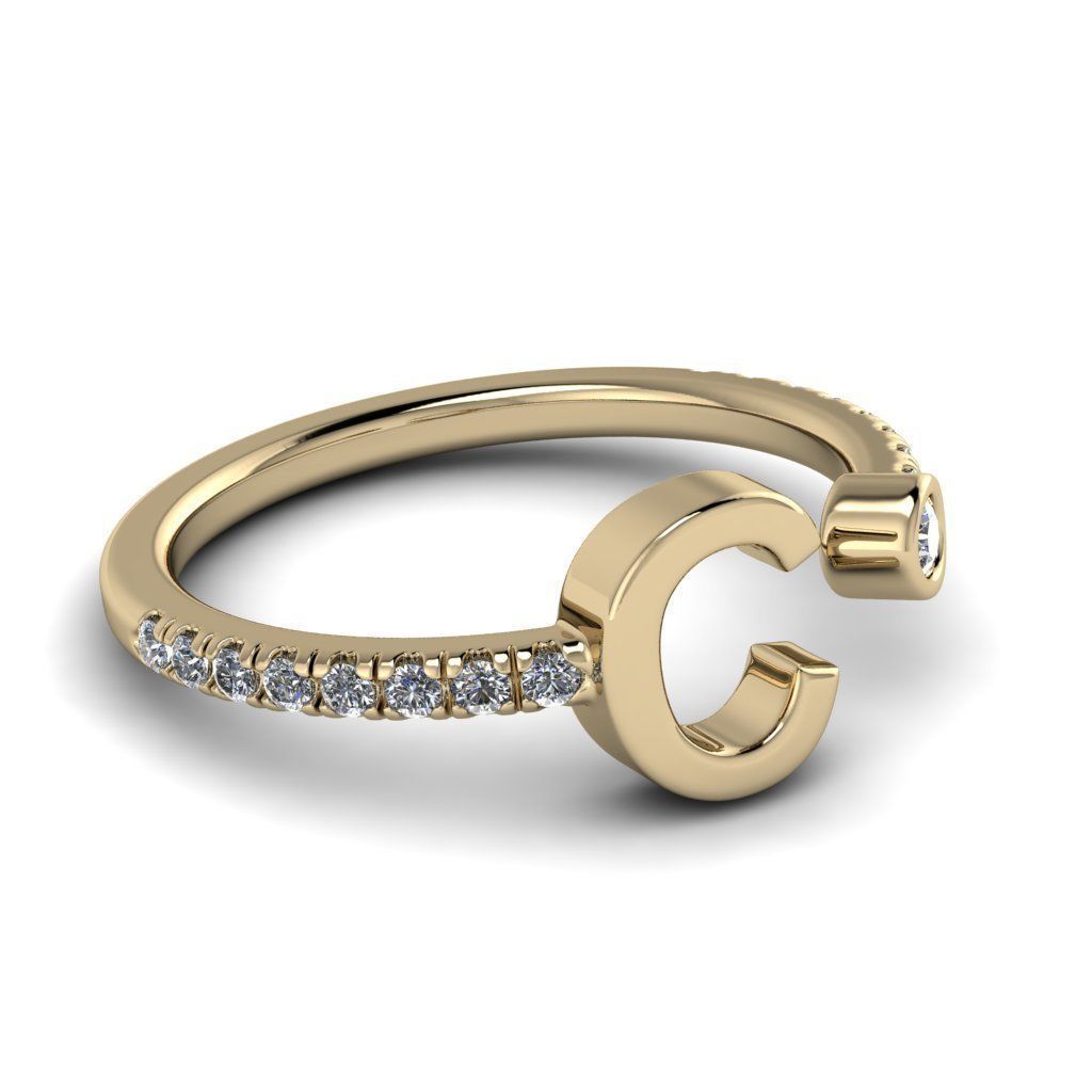 Jewelry alphabet ring C 3D print model_29