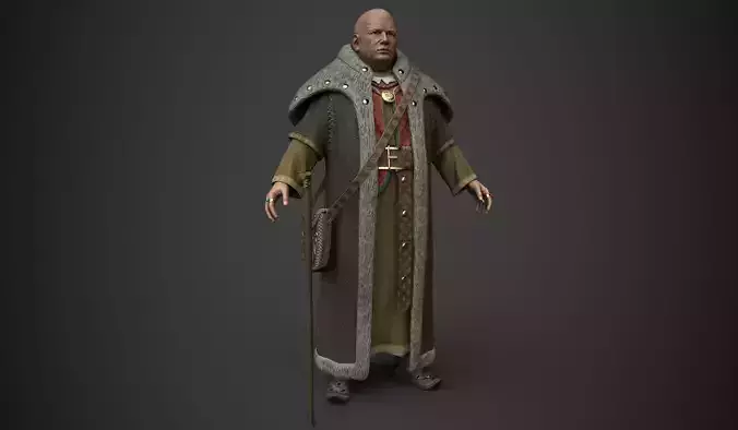Dealer old man with cane Low-poly 3D model