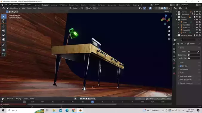 Table-Mesa desk with computer and lamp