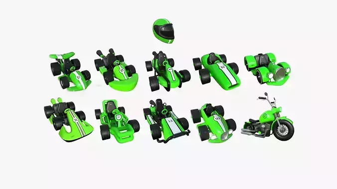 10 Cartoon Karts Green Collection - Vehicle Racing Design 