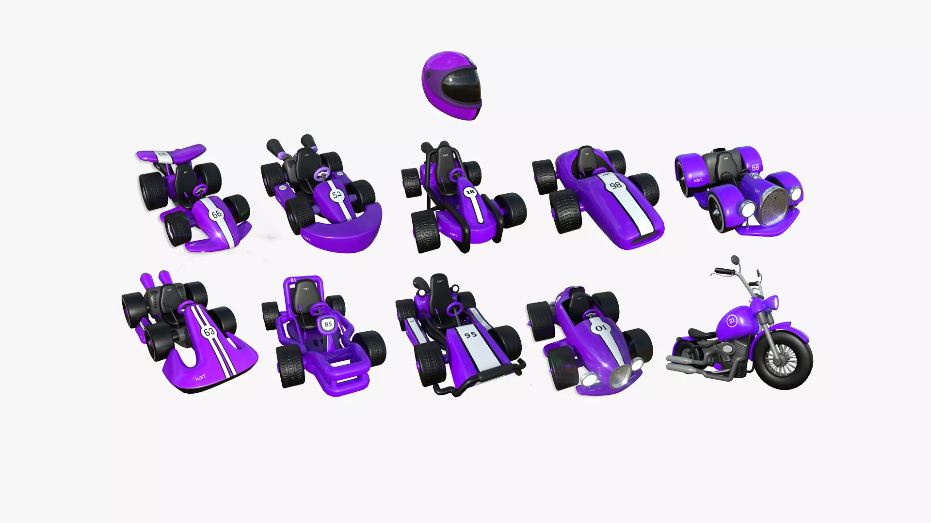 10 Cartoon Karts Purple Collection - Vehicle Racing Design _0