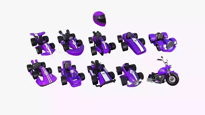 10 Cartoon Karts Purple Collection - Vehicle Racing Design 