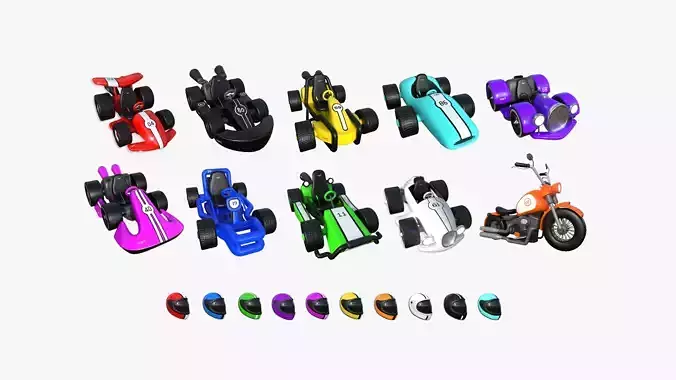 10 Cartoon Karts and Helmets Colored Collection - Vehicle Design 
