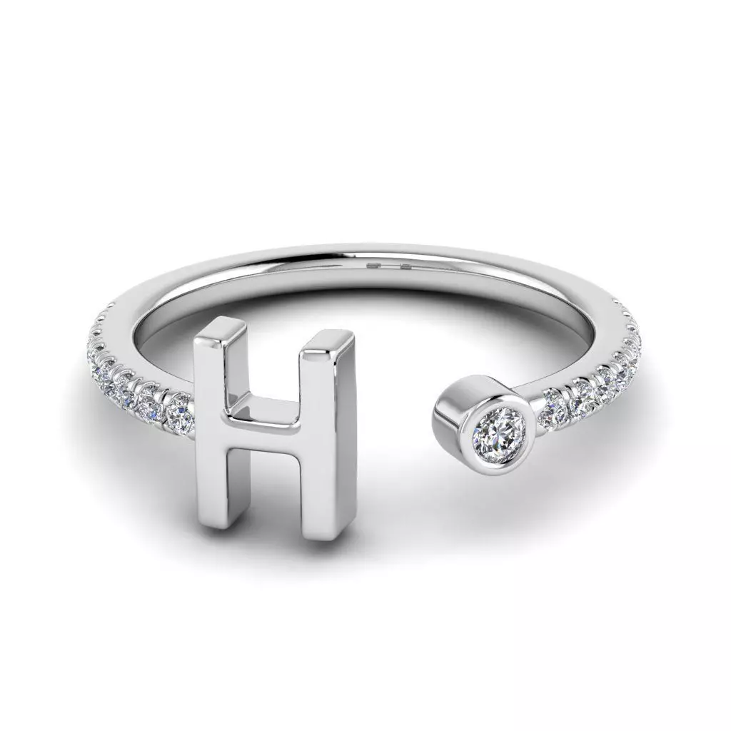 Jewelry alphabet ring H 3D print model_0