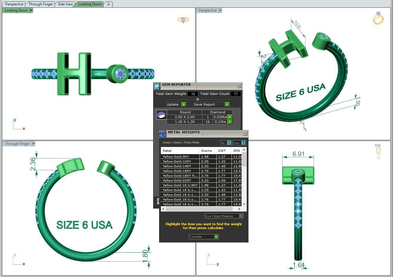 Jewelry alphabet ring H 3D print model_1