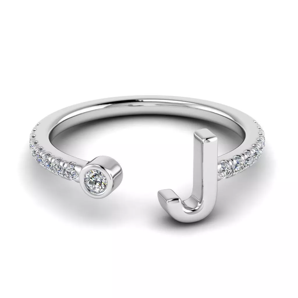 Jewelry alphabet ring J 3D print model_0