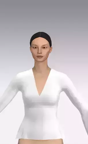 blouse  v neckline color white  ruffled slevee look Low-poly 3D model