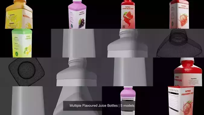 Multiple Flavoured Juice Bottles 3D Model Collection