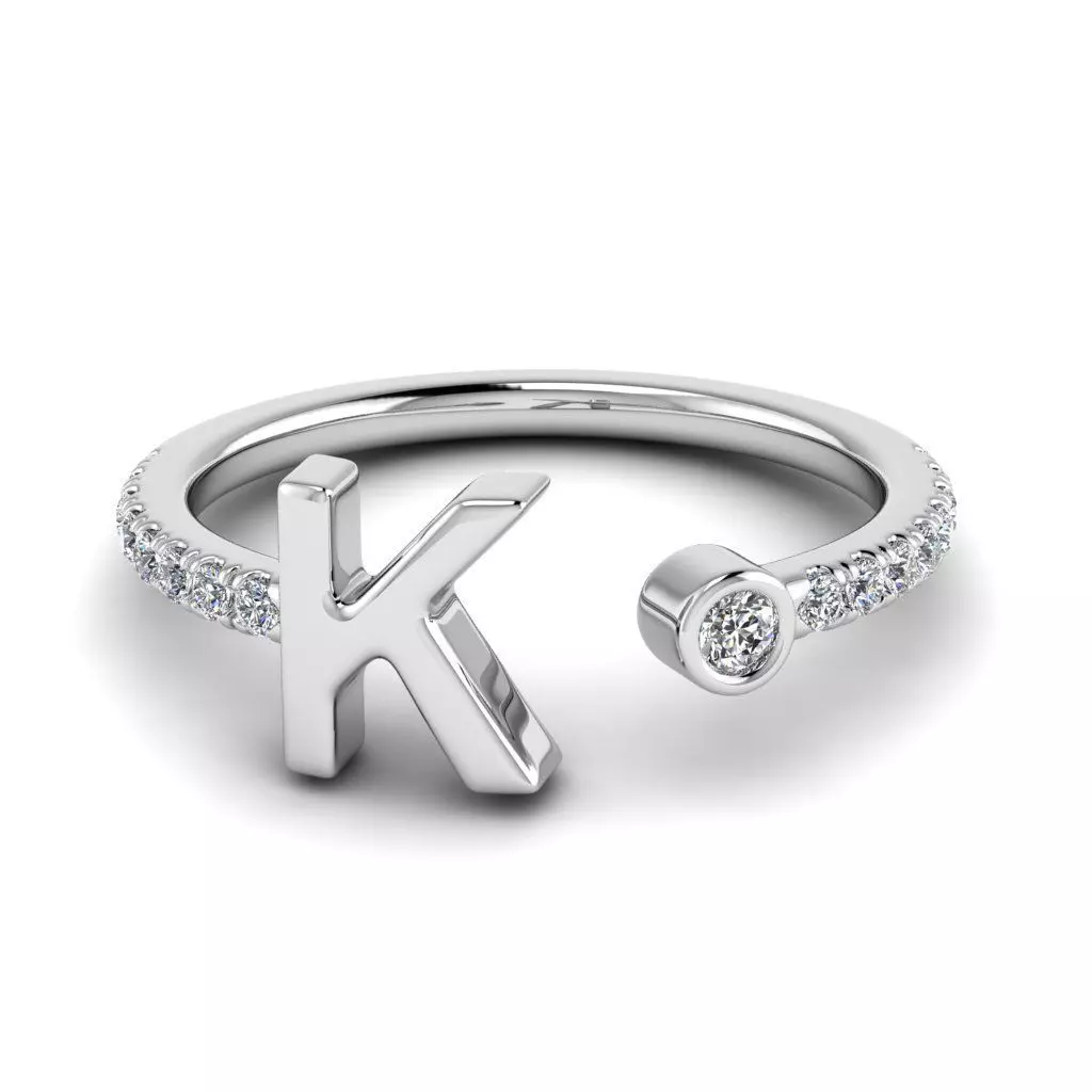 Jewelry alphabet ring K 3D print model_0