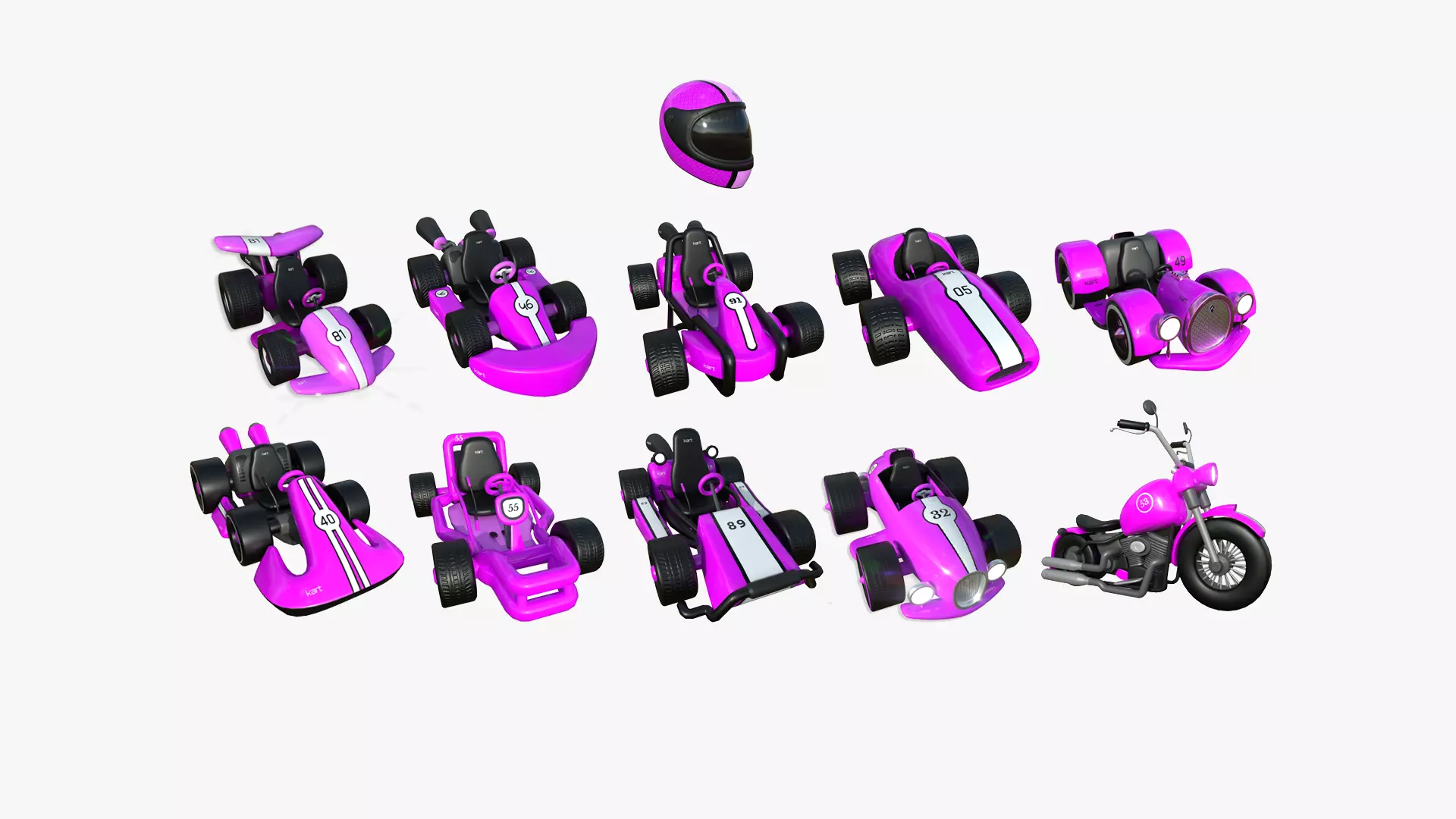 10 Cartoon Karts Pink Collection - Vehicle Racing Design _0