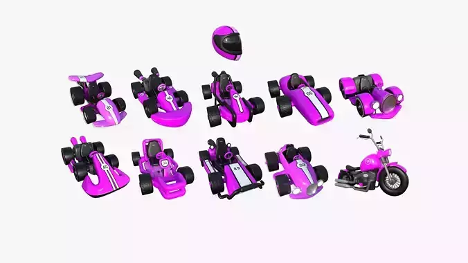 10 Cartoon Karts Pink Collection - Vehicle Racing Design 
