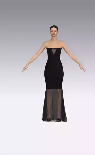 dress strapless  ruffled vual skirt  Low-poly 3D model