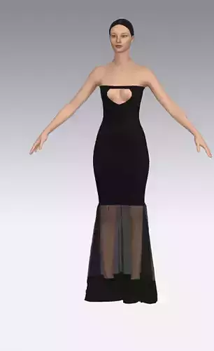 dress strapless  ruffled vual skirt  Low-poly 3D model