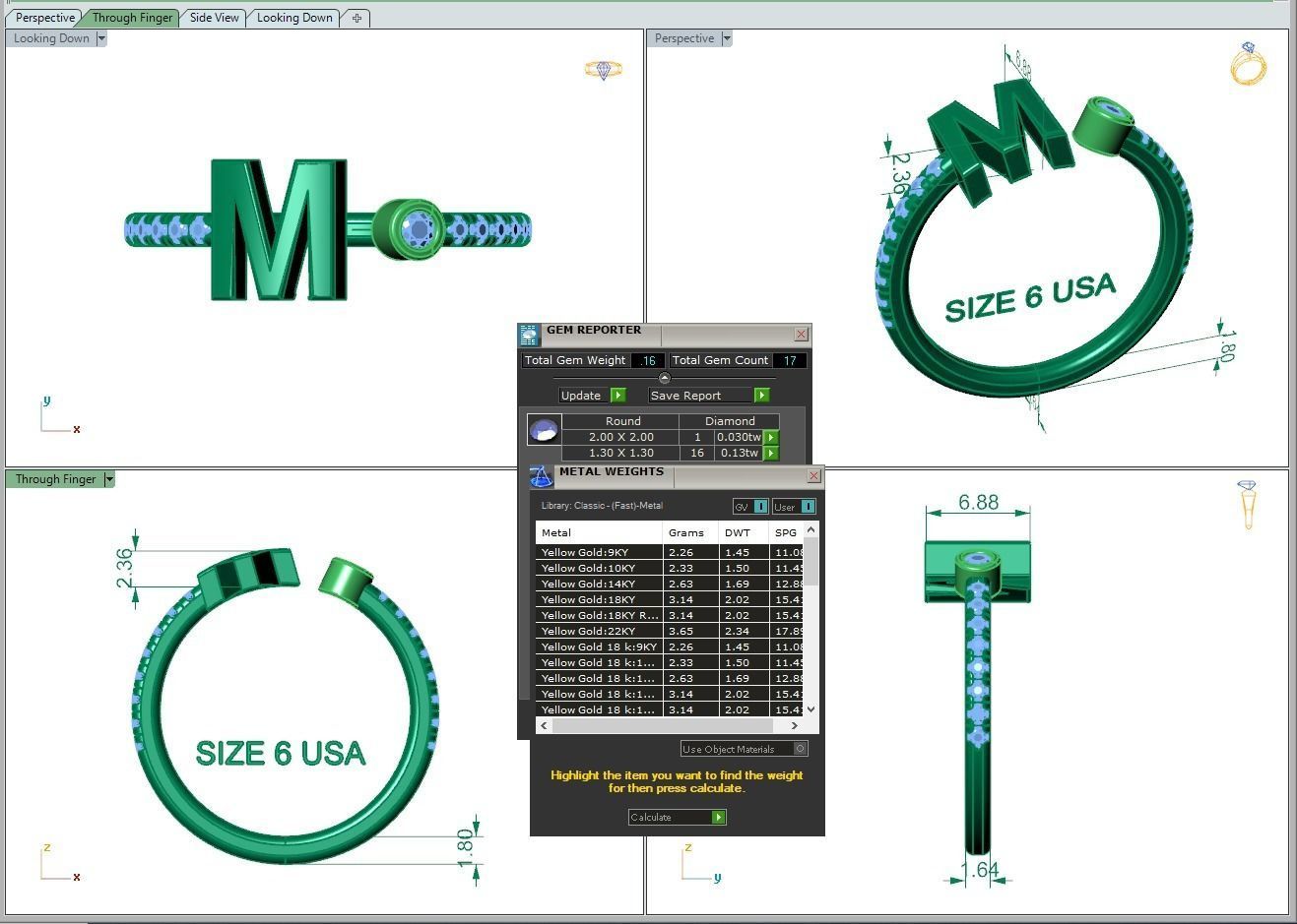 Jewelry alphabet ring M 3D print model_3