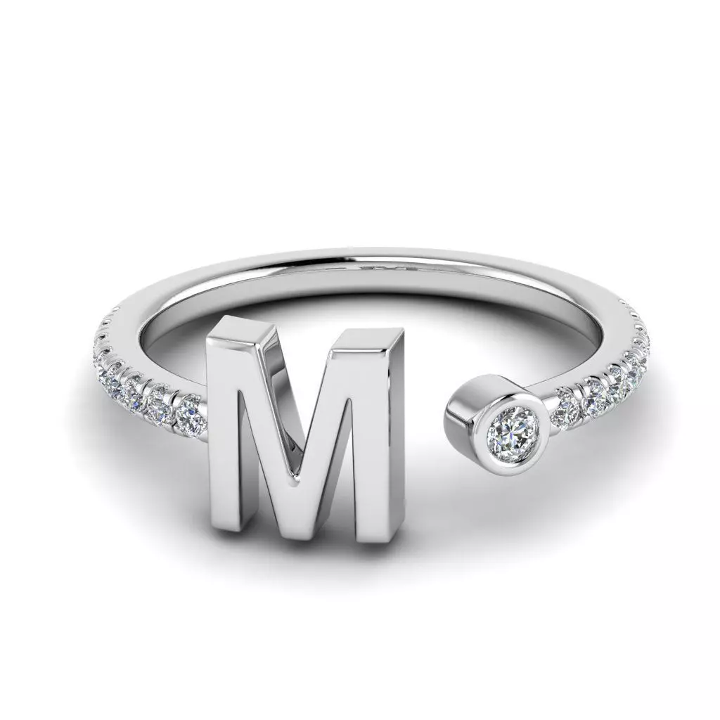 Jewelry alphabet ring M 3D print model_0